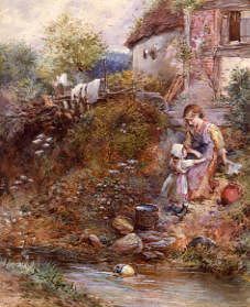 Photo of "BY A COTTAGE STREAM." by MYLES BIRKET FOSTER