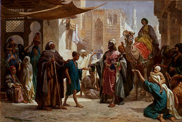 Photo of "A SHEIK DISTRIBUTING ALMS ON HIS RETURN FROM MECCA, 1865." by FREDERICK GOODALL