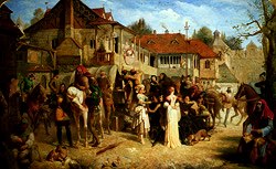 Photo of "CHAUCER'S CANTERBURY PILGRIMS, TABARD INN, LONDON, ENGLAND" by EDWARD HENRY CORBOULD