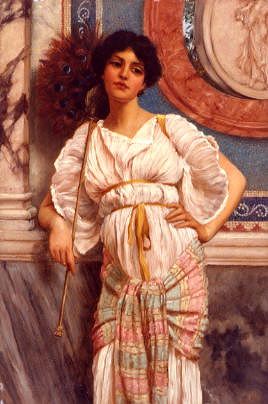 Photo of "A CLASSICAL BEAUTY WITH A PEACOCK FAN" by JOHN WILLIAM GODWARD