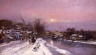 Photo of "A CANALSIDE VILLAGE BY MOONLIGHT, 1884" by ANDERS ANDERSEN LUNDBY