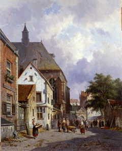 Photo of "A BUSY STREET IN HOLLAND" by ADRIANUS EVERSEN