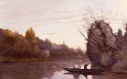 Photo of "LA RIVIERE AU VILLAGE LOINTAIN, C.1860/1865" by JEAN BAPTISTE CAMILLE COROT