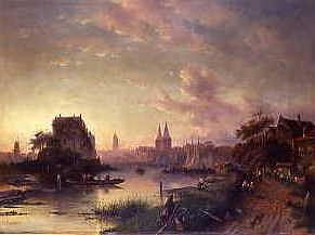 Photo of "CANALSIDE TOWN AT SUNSET (TOWN IN THE LOW COUNTRIES)" by CHARLES HENRI JOSEPH LEICKERT