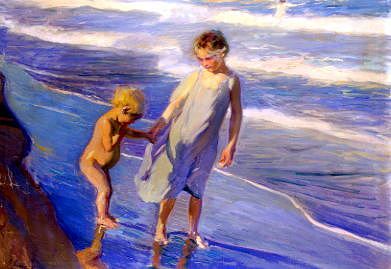 Photo of "TWO CHILDREN ON A BEACH, VALENCIA, SPAIN" by JOAQUIN SOROLLA Y BASTIDA