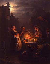 Photo of "A MOONLIT MARKET SCENE" by PETRUS VAN SCHENDEL