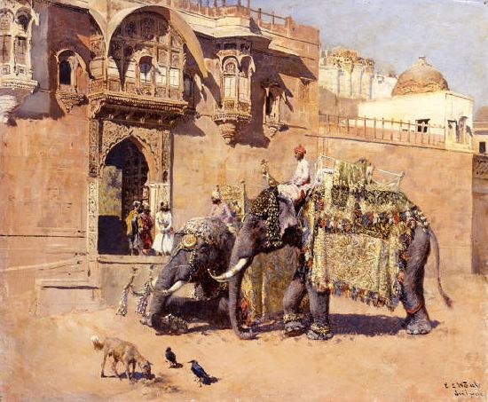 Photo of "ELEPHANTS OUTSIDE A PALACE, JODHPORE, INDIA" by EDWIN LORD WEEKS