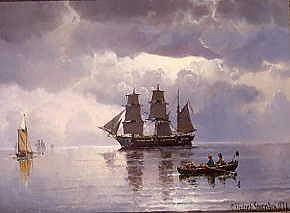 Photo of "A DANISH FRIGATE AND A ROWING BOAT AT TWILIGHT" by CARL FREDERICK SORENSEN