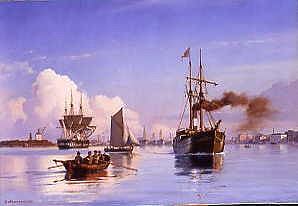 Photo of "ROWING BOAT & SHIPPING, COPENHAGEN HARBOUR, DENMARK, 1878" by CARL NEUMANN