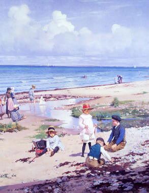 Photo of "A SUMMER'S DAY ON HORNBAEK BEACH, DENMARK, 1884" by FRANTS PEDER DIDERIK HENNINGSEN