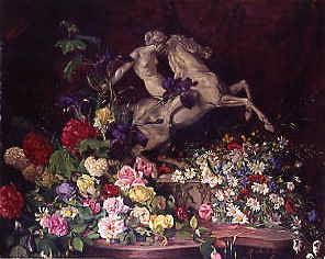 Photo of "A STILL LIFE WITH AN EQUESTRIAN SCULPTURE AND FLOWERS" by AUGUSTE BAUD-BOVY