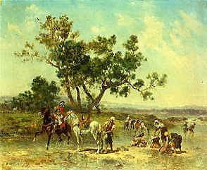 Photo of "ARAB HORSEMEN AND WASHERWOMEN AT A STREAM" by GEORGES WASHINGTON