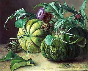 Photo of "A STILL LIFE OF PUMPKINS AND ARTICHOKES" by CARL VILHELM BALSGAARD