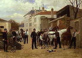 Photo of "SOLDIERS GROOMING HORSES" by JULES ANTOINE VOIRON