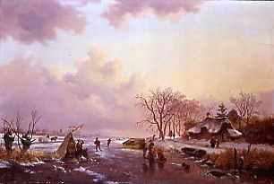 Photo of "FIGURES ON A FROZEN RIVER IN A SNOW-COVERED LANDSCAPE" by FREDERIK MARIANUS KRUSEMAN