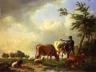 Photo of "A PEASANT HARNESSING A BULL, 1829" by EUGENE VERBOECKHOVN