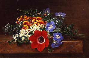 Photo of "ANEMONE, WHITE SPIREA, CALCEOLARIA AND BLUE GERANIUM" by JOHAN LAURENTZ JENSEN