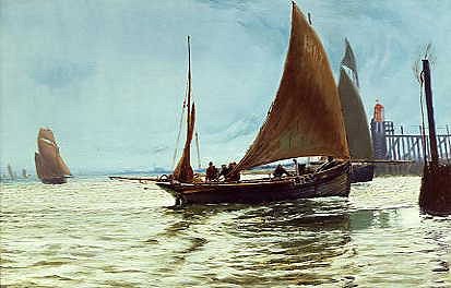 Photo of "A RYE TRAWLER WHERE RIVER FLOWS INTO THE SEA, ENGLAND" by CHARLES NAPIER HEMY