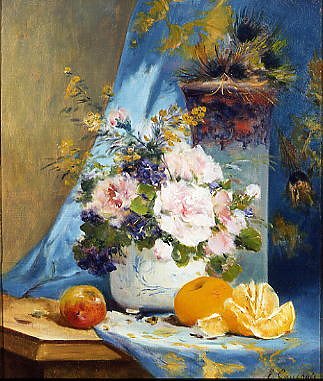 Photo of "STILL LIFE OF ROSES WITH AN ORANGE" by EUGENE HENRI CAUCHOIS