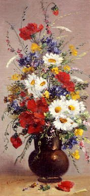 Photo of "STILL LIFE OF CORNFLOWER, DAISIES AND POPPIES" by EUGENE HENRI CAUCHOIS