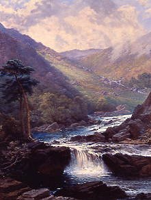 Photo of "A ROMANTIC LANDSCAPE WITH WATERFALL" by GEORGE LAW (ACTIVE 1847- BEETHOLME