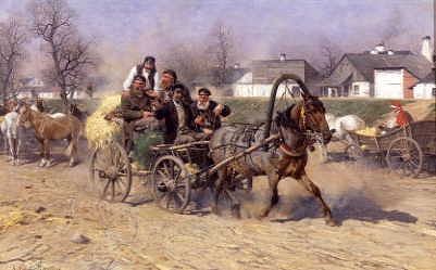 Photo of "PEASANTS LEAVING A HORSE FAIR" by ALFRED VON WIERUSZ KOWALSKI