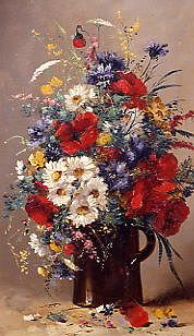 Photo of "STILL LIFE OF POPPIES, DAISIES AND CORNFLOWERS" by EUGENE HENRI CAUCHOIS