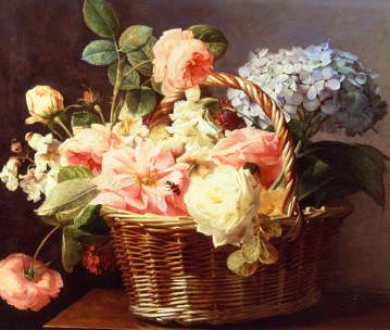 Photo of "A STILL LIFE OF FLOWERS IN A BASKET" by ANTOINE BERJON