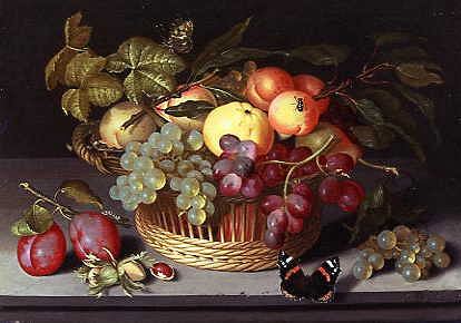 Photo of "A STILL LIFE OF APPLES, GRAPES AND NUTS" by JOHANNES BOSSCHAERT