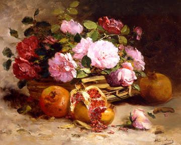 Photo of "STILL-LIFE OF PINK ROSES AND POMEGRANATES" by EUGENE HENRI CAUCHOIS