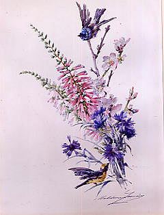 Photo of "A STUDY OF HEATHER CORNFLOWER AND BLOSSOM" by MADELEINE LEMAIRE