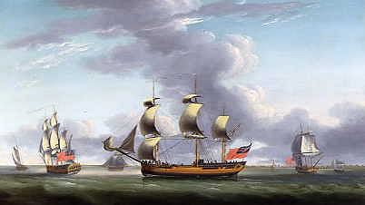 Photo of "A BRITISH MERCHANTMAN IN THREE POSITIONS" by ROBERT DODD