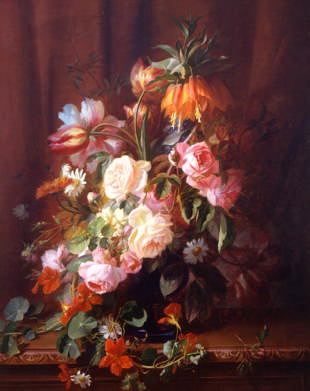 Photo of "A RICH STILL LIFE OF ROSES, FRITILLERIA AND NASTURIUM" by JEAN-MARIE (LIFESPAN DAT BERTHELIER