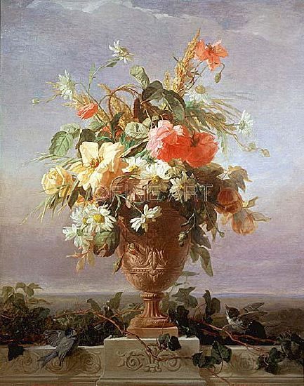 Photo of "AN ELEGANT VASE OF FLOWERS ON A LEDGE" by EDOUARD CHARLES ROSENMULLER