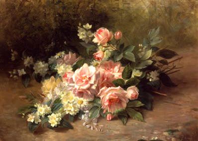 Photo of "ROSES & FLOWERS IN A LANDSCAPE" by JULES FERDINAND MEDARD