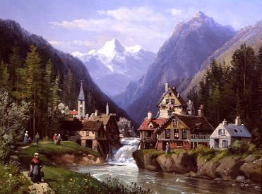 Photo of "AN ALPINE VILLAGE" by CHARLES EUPHRASIE KUWASSEG