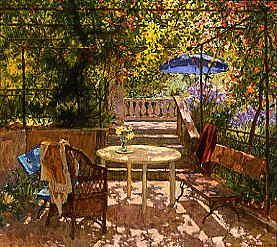 Photo of "GARDEN TABLE WITH BLUE UMBRELLA" by PIOTR (CONTEMPORARY - EX STOLERENKO