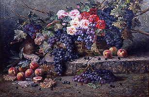 Photo of "NATURE MORTE DE FLEURS, PECHES ET RAISINS" by MAX ALBERT(NB COPYRIGHT CARLIER