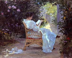 Photo of "READING ON A SUMMER'S DAY IN THE GARDEN" by ALFRED HENRI BRAMTOT
