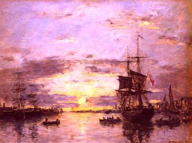 Photo of "COUCHER DE SOLEIL SUR LE PORT DU HAVRE, FRANCE, 1882" by EUGENE BOUDIN