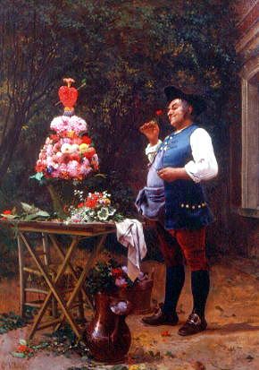 Photo of "ADMIRING THE FLOWER ARRANGEMENT" by JEAN GEORGES VIBERT