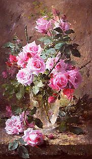 Photo of "STILL LIFE OF PINK ROSES IN A GLASS VASE" by FRANS MORTELMANS