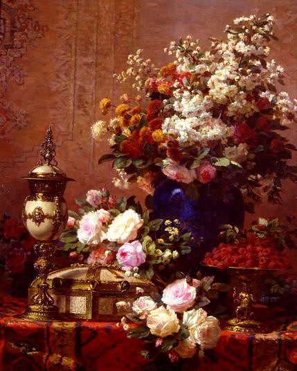 Photo of "STILL LIFE OF CHERRY BLOSSOM,ROSES & RASPBERRIES" by JEAN-BAPTISTE ROBIE