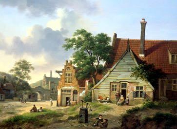 Photo of "A DUTCH VILLAGE SCENE" by JAN HENDRIK VERHEYEN