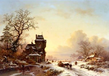 Photo of "A HORSE-DRAWN SLEDGE IN THE SNOW" by FREDERIK MARIANUS KRUSEMAN