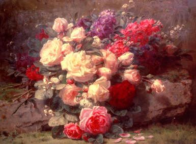Photo of "A BOUQUET OF PINK ROSES AND SCENTED STOCKS" by JEAN-BAPTISTE ROBIE