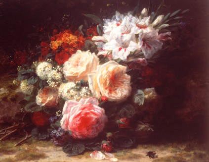 Photo of "A STILL LIFE OF PINK ROSES AND AZALEA" by JEAN-BAPTISTE ROBIE