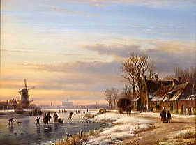 Photo of "CANAL AND TOWNSCENE IN WINTER" by LODEWYK JOHANNES KLEYN