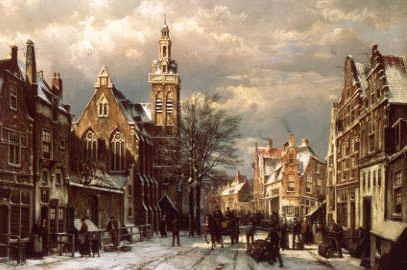 Photo of "A BUSY STREET SCENE IN WINTER" by WILLEM KOEKKOEK