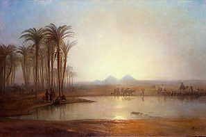 Photo of "AN OASIS NEAR THE PYRAMIDS, EGYPT" by FREDERICK (ACTIVE 1830-1 BARRY